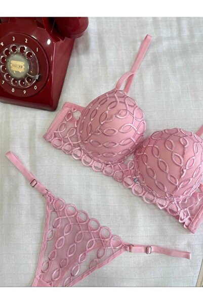 WOMEN'S WORLD FANTASY DANTELLİ DESTEKLİ PUSH UP TANGA KÜLOT SÜTYEN TAKIM