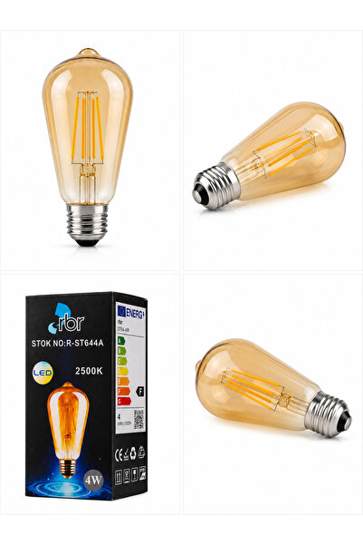 RBR ST64 LED Filament Ampul E27 6W 2500K Amber Rustik Edison Dekoratif Armut ...