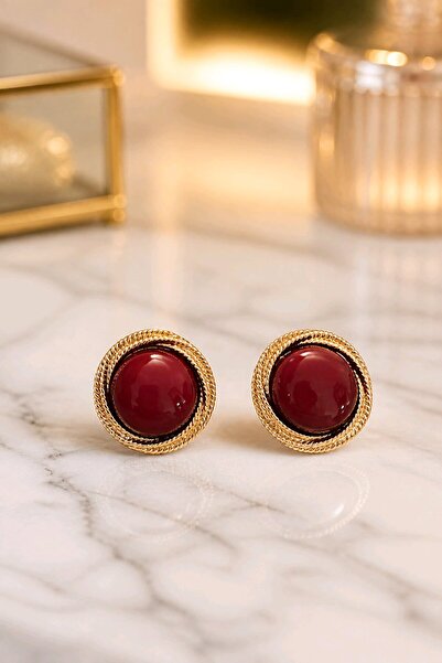 mosmoda Çelik Bordo Gold Basic Küpe, Çap:2cm