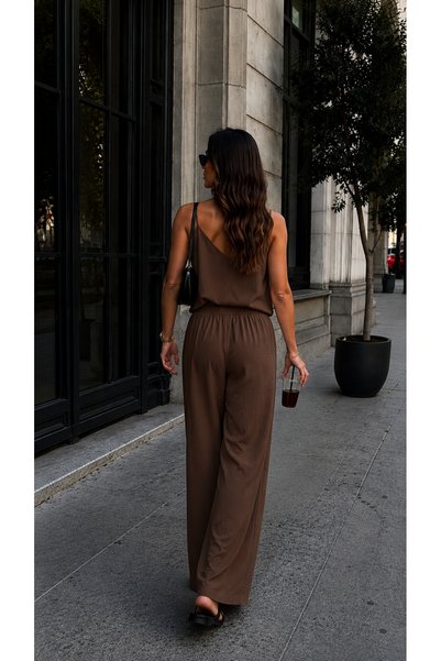 get crazy collection V-Neck Strappy Crop Top and High Waist Wide-Let Pants