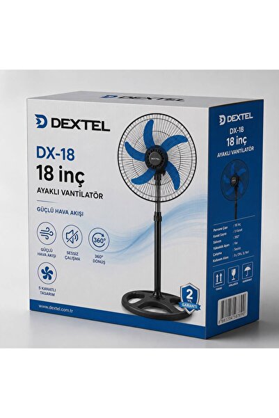 DEXTEL DX-18 18 İnç 5 Kanatlı Ayaklı Vantilatör – Güçlü Hava Akışı, Sessiz Çalışma, 360° Dönüş