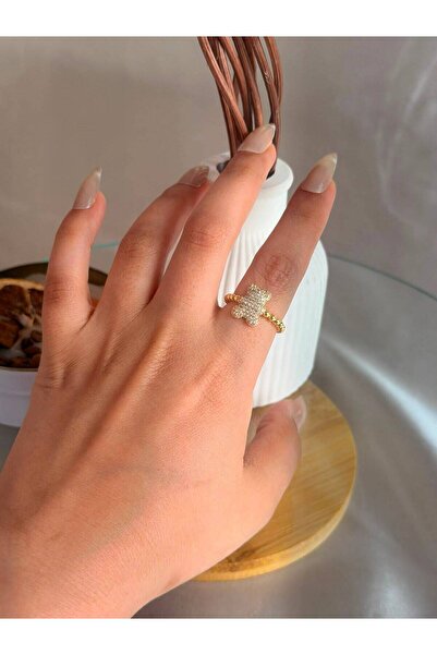 ANKA JEWELLRY خاتم نسائي من الفولاذ قابل للتعديل مزين بتمثال دب وحجر الزركون
