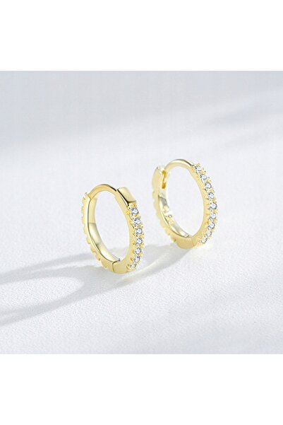 NO BRAND Cercei tip inel Fraise de 1,1 cm cu Zirconia, placat cu argint S925 ...