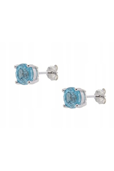 NO BRAND Cercei de argint cu topaz elvețian natural de 6mm, placați cu rodiu,...