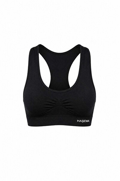 Haşema Costum de baie negru cu bretele încrucișate și bustieră sport 6072