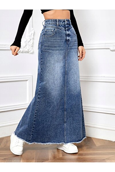 NO BRAND Fustă maxi din denim albastru cu talie înaltă și șliț la spate Shein 38