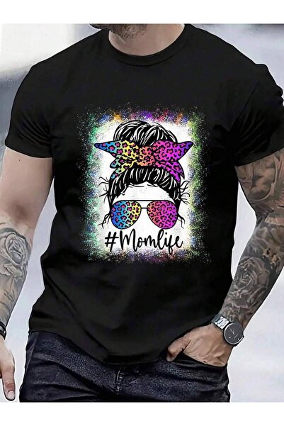 799 100% Cotton Womens Mom Life Bleached Shirt Rainbow Leopard Messy Bun T-Sh...