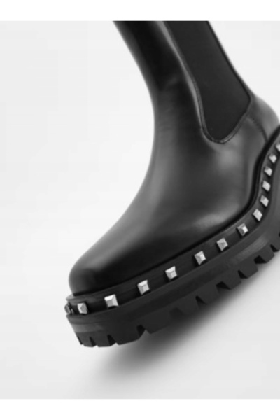 NO BRAND Botine clasice negre, tip slip-on, decorate, pentru copii, din piele...