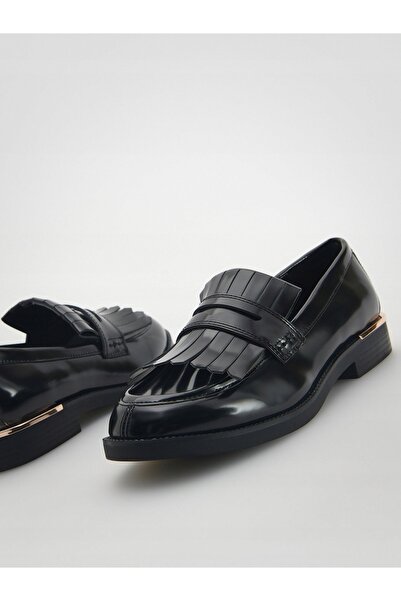 NO BRAND Mocasini negri din piele ecologică, tip slip-on, cu partea superioar...