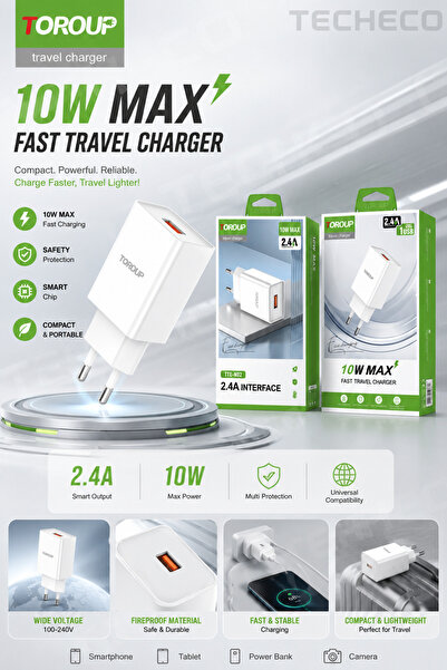 Toroup TTE-N02 USB Wall Charger, 10W Max, 2.4A Fast Charging, Single USB Port...