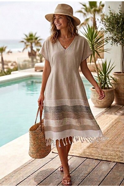 Trendol fashion life Deniz /Plaj Elbisesi / Açık Kahve / Kimono /Peştemal
