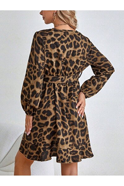 NO BRAND Rochie leopard deasupra genunchiului cu mânecă lungă Shein 36