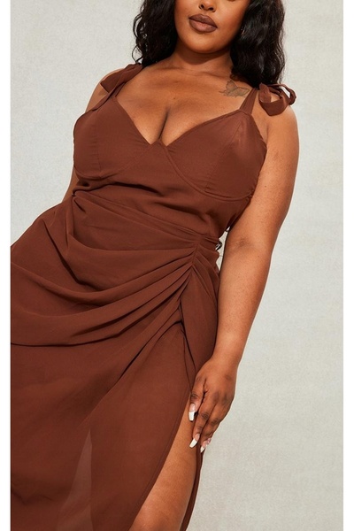 NO BRAND Prettylittlething rochie de cocktail maro asimetrică drapată 36