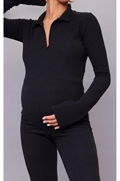 NO BRAND Prettylittlething salopetă clasică neagră reiată de maternitate 36
