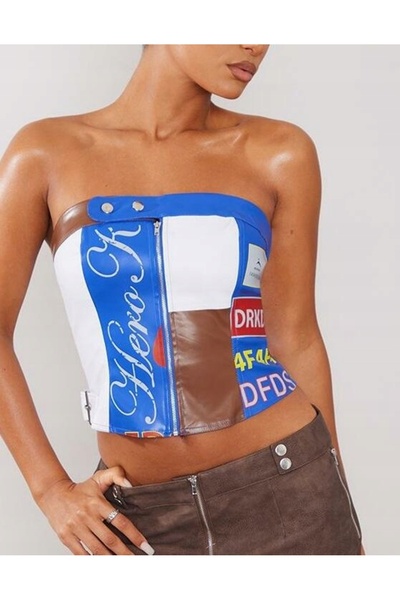 NO BRAND Top multicolor din imitație de piele cu imprimeu Prettylittlething 42