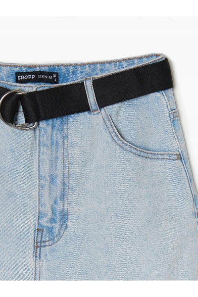 NO BRAND Pantaloni scurți din denim albastru deschis cu curea, clasici, 36