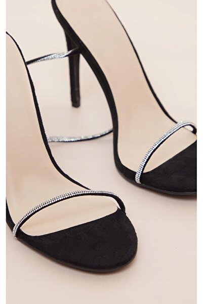 NO BRAND Prettylittlething Sandale negre cu toc înalt și strasuri 38