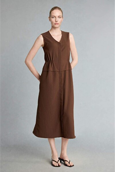 DeFacto V-Neck Gofre Textured Sleeveless Dress F3408Ax26Sm