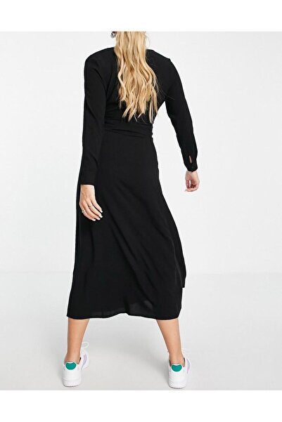 NO BRAND Rochie de maternitate clasică neagră Windy, cu mânecă lungă și cordo...