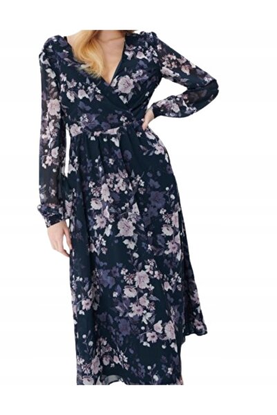 NO BRAND Rochie multicoloră Midaxi cu mâneci lungi și guler petrecut Mohito 42
