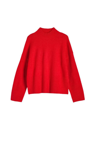 NO BRAND Pulover tricotat clasic roșu, lejer, cu mâneci lungi, simplu, m