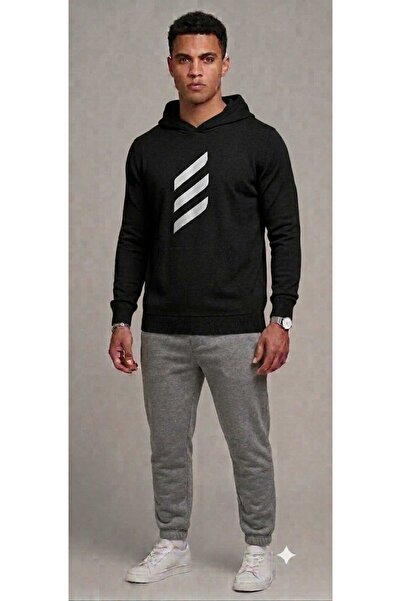 YK WEAR Unisex Hooded Three-Line Printed Premium Tracksuit Set