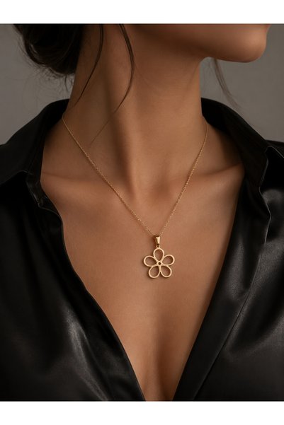 ZEYKU ACCESSORİES Minimalist Flower Figured Women's Necklace with Gold and Silver Color Options