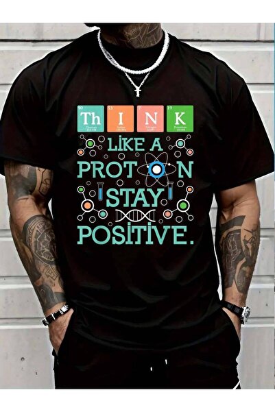 LİNA06 تي شيرت من القطن بنسبة 100% بطبعة Think Like A Proton Stay Positive - ...