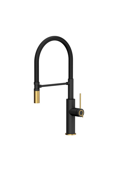 Quadron Robinet de bucătărie flexibil unic Q-Line Slim Gemma, Negru Carbon-Auriu