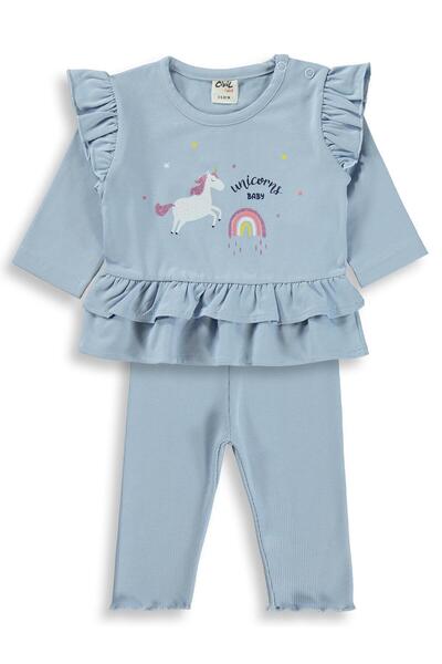 Civil Baby Unicorn Baskılı Fırfırlı 3-18 Ay Takım - Mavi