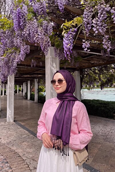 Silk Home Çift Taraflı İpek Şal Patlıcan Moru