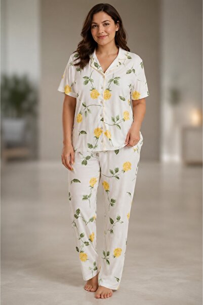 birsen içgiyim Buttoned Yellow Rose Pajama Set