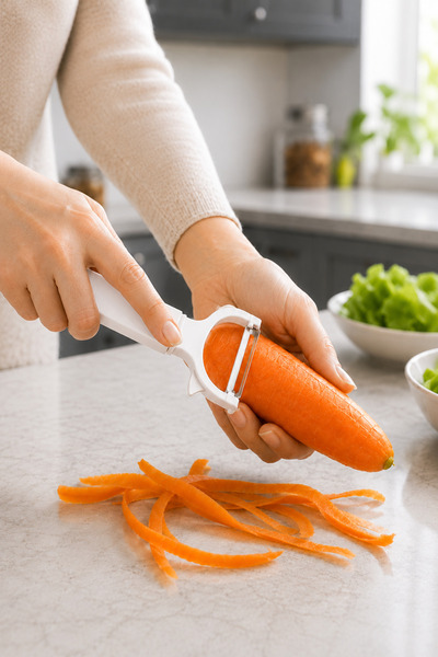 Sariva Home Slim Vegetable Peeler with Stainless Steel Blade, Clear Protective Cover, Ergonomic Plastic Fruit and Vegetable Peeler with Rot Removal Tip, Potato Carrot Cucumber Peeler