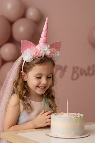 Liliza Accessories Unicorn Tüllü Çocuk Taç Doğum Günü Konsept