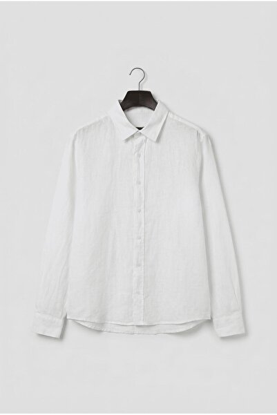 GIESTO Regular Fit White Linen Shirt