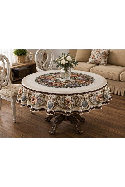 Yeshome Collection غطاء طاولة طعام وغرفة معيشة دائري منسوج بنمط زهور مقاس 160 سم