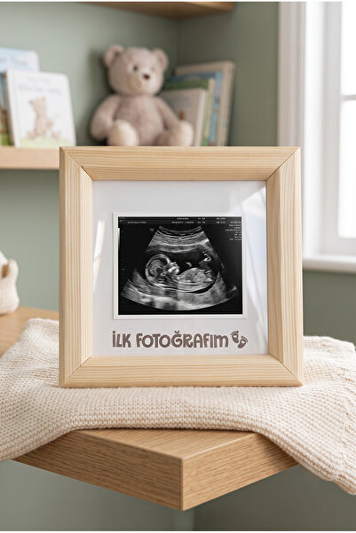 fikirstore Doğal Ahşap Dekoratif Bebek Ultrason Çerçevesi - İlk Fotoğrafım Be...