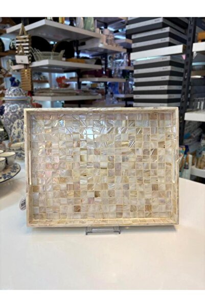 Sever KREM SEDEFLİ DİKDÖRTGEN TEPSİ 43X33CM