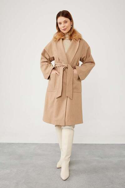 Levidor Toprak Yakası Belted Cashmere Coat