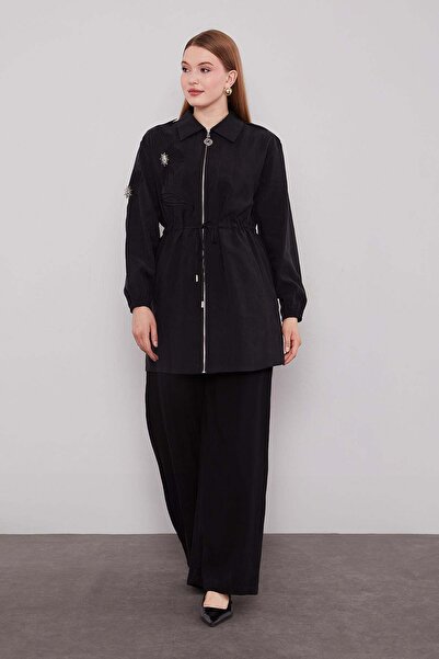 Levidor Black Drawstring Waist Cap with Zipper Detail