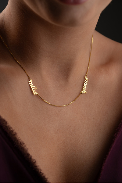 beonejewelry 925 Ayar Gümüş Kişiye Özel Çift İsim Kolye