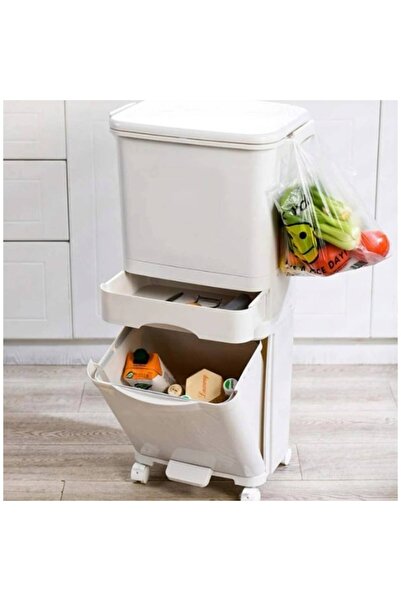 OEM Coș de sortare a deșeurilor, capacitate 42 L, compartimente modulare, 42 x 23 x 83 cm, Plastic, Alb