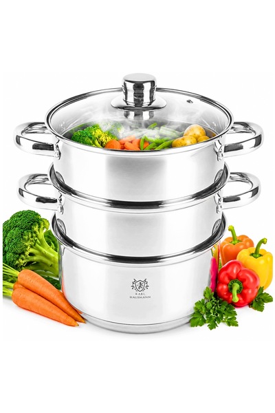Karl Hausmann Oală cu aburi 4,3L 22CM, compatibilă cu plite cu inducție și ar...