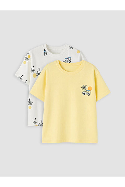 LC Waikiki Lcw Kids Yellow Crew Neck Printed Boys T-Shirt Pack of 2