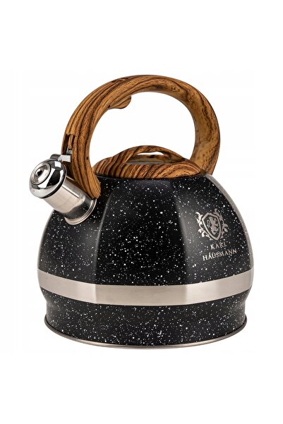 Karl Hausmann Cazan de gaz negru 3L cu capac cu fluier, din oțel, pentru indu...