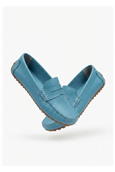 Zerenyus Varli Premium Orthopedic Blue Genuine Leather Ballerinas