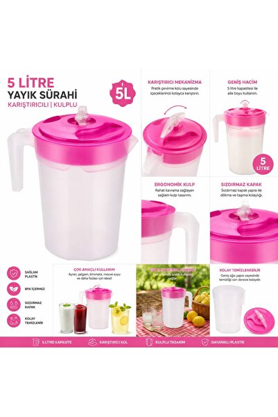 Duruper Kimya 5 Litre Yayık Sürahi Karıştırıcılı Ayran Sürahisi Kulplu Sızdır...