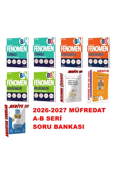Fenomen Yayıncılık 2026-2027 MÜFREDAT LGS 8.SINIF A-B SERİ TÜRKÇE-MATEMATİK-FEN BİLİMLERİ SORU BANKASI