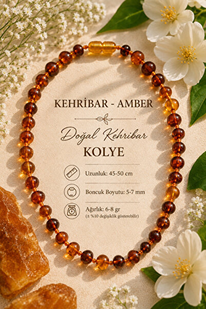 Dilek Doğal Taş Bijuteri Damla Kehribar Kolye - 45 cm