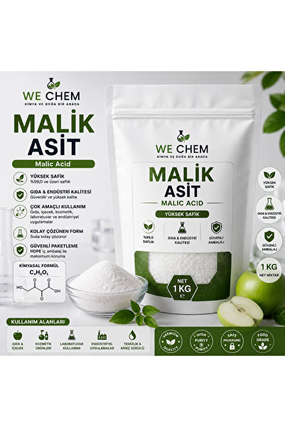 WE CHEM Malik Asit (Malic Acid) %99 Saf – Gıda Tipi (E296) – Kristal Form – 1 KG